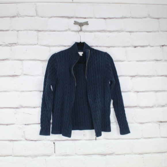 LL Bean Navy Blue Zip Up Cotton Knit Sweater Sz L - Picture 4 of 8